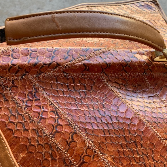 VINTAGE SNAKESKIN Patchwork Leather Clutch / Shoulder Bag / Top Handle - Picture 15 of 15
